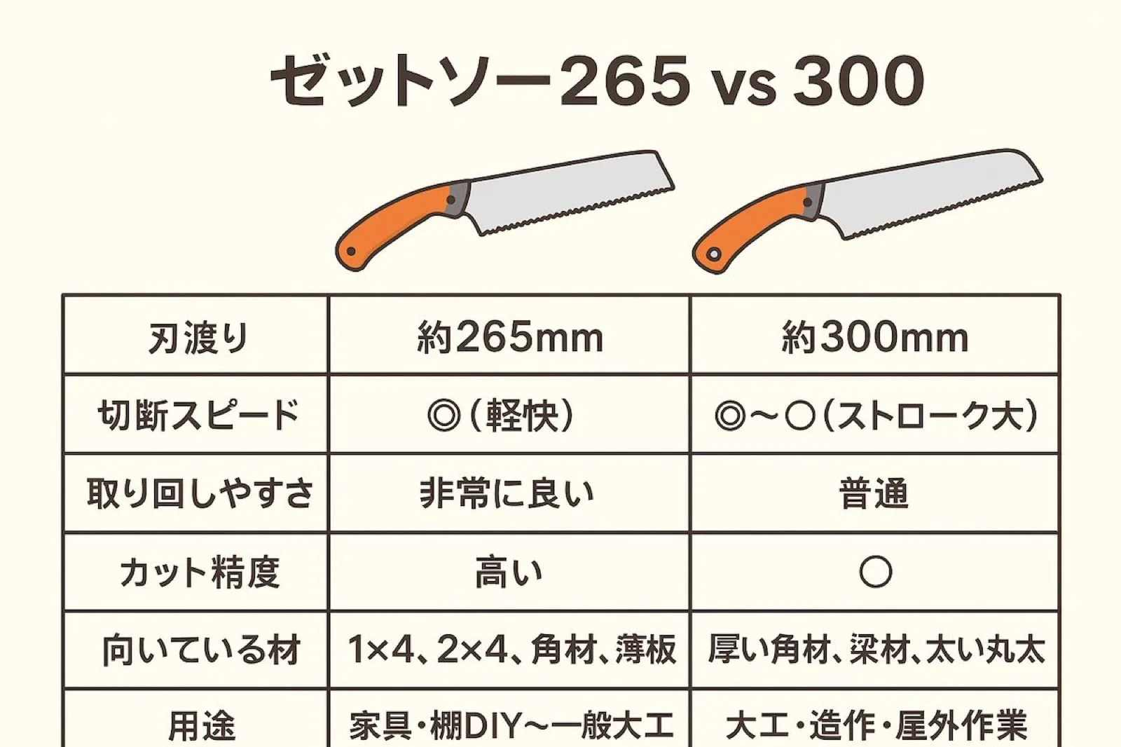 ゼットソー265と300の比較
